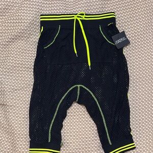 Andrew Christian Black and Neon Green Mesh Capri Pants